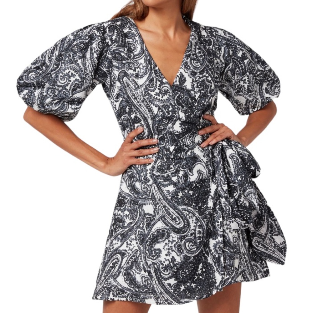 Faithfull the Brand Godiva Wrap Dress in Faye Paisley Charcoal SZ US 4 NWT